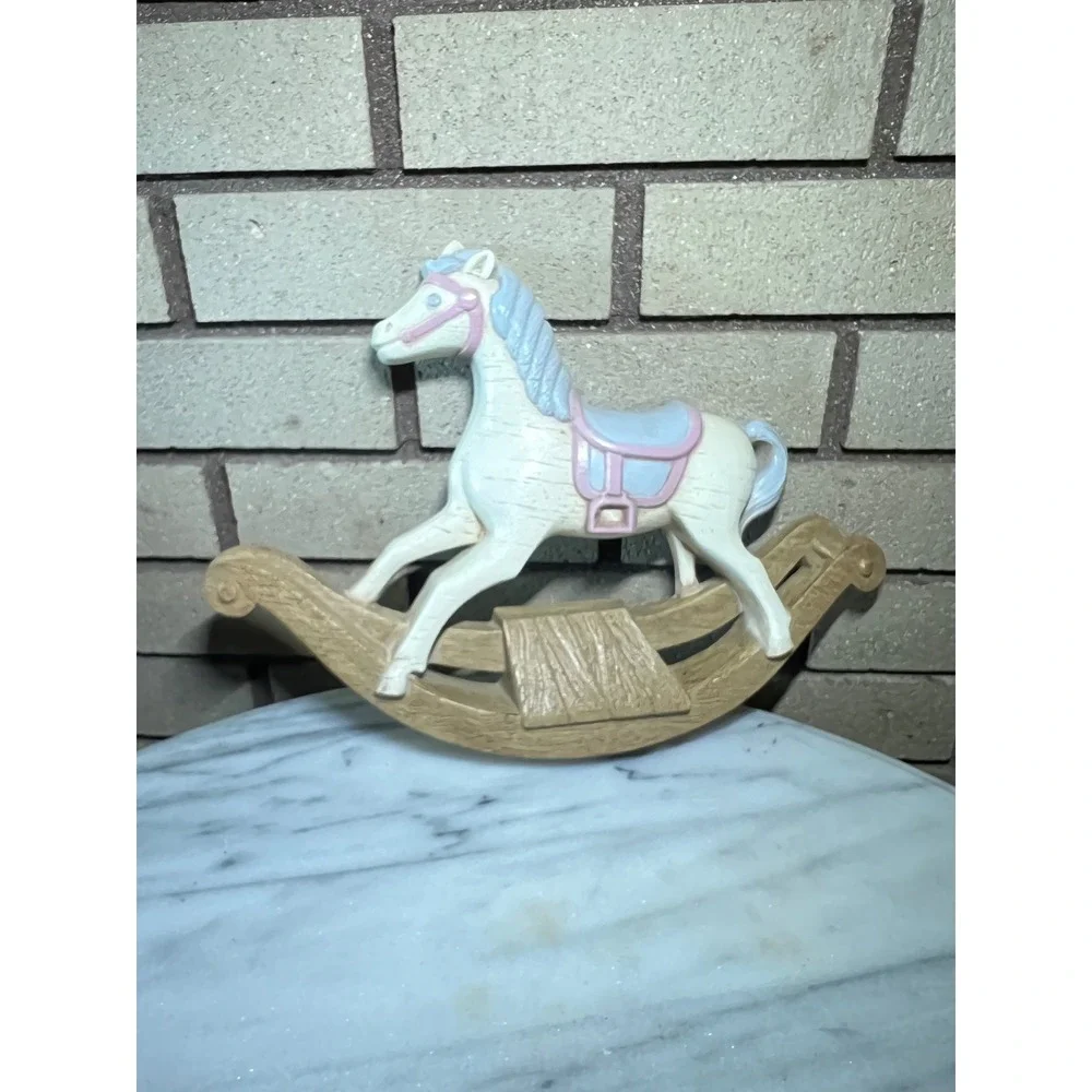 Vintage Syroco Rocking Horse Wall Hanging Plaque Nursery Decor Pink Blue White